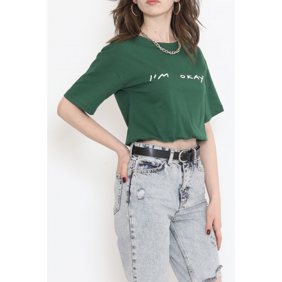 Beli Lastikli Crop Tişört Zümrüt - 16550.1567.