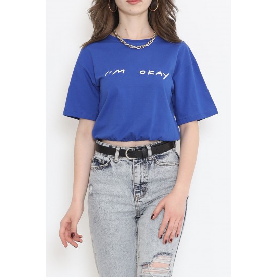 Beli Lastikli Crop Tişört Saks - 16550.1567.