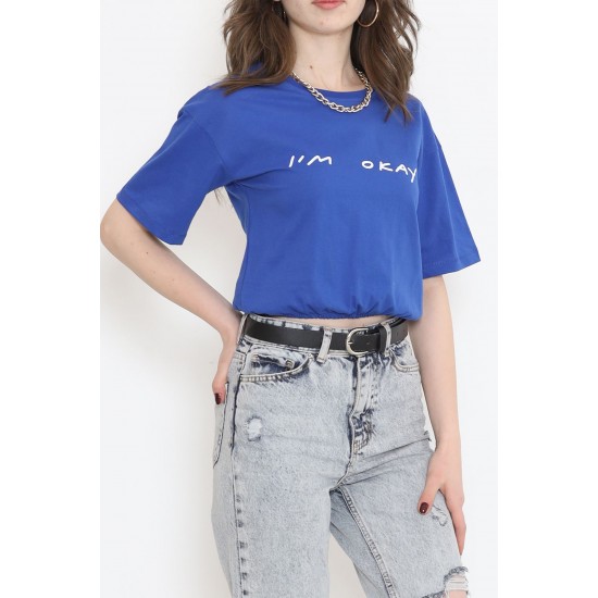 Beli Lastikli Crop Tişört Saks - 16550.1567.