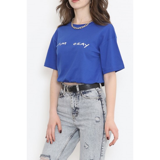 Beli Lastikli Crop Tişört Saks - 16550.1567.