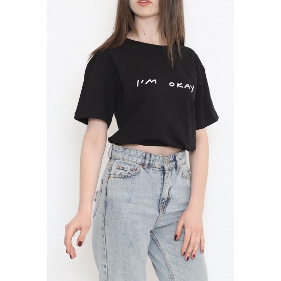 Beli Lastikli Crop Tişört Siyah - 16550.1567.