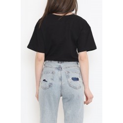 Beli Lastikli Crop Tişört Siyah - 16550.1567.