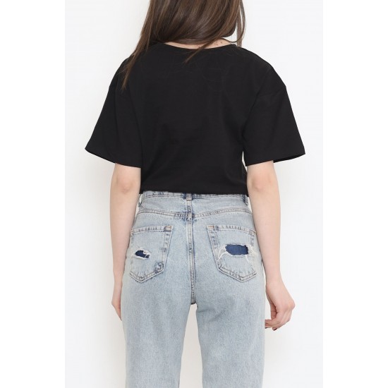 Beli Lastikli Crop Tişört Siyah - 16550.1567.