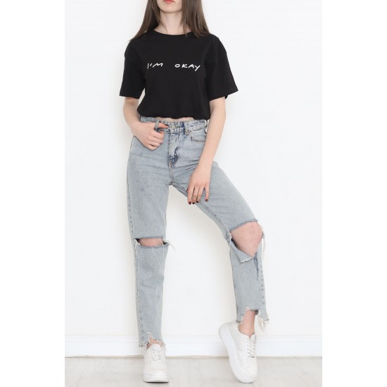 Beli Lastikli Crop Tişört Siyah - 16550.1567.