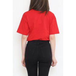 Beli Lastikli Crop Tişört Kırmızı - 16550.1567.