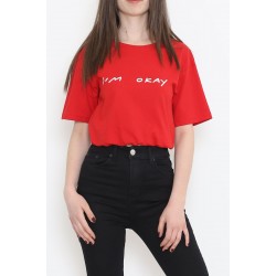 Beli Lastikli Crop Tişört Kırmızı - 16550.1567.