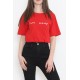 Beli Lastikli Crop Tişört Kırmızı - 16550.1567.