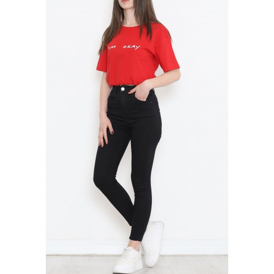 Beli Lastikli Crop Tişört Kırmızı - 16550.1567.