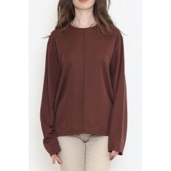 Oversize Ortadan Çımalı Bluz Kahve - 15913.1778.