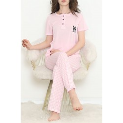 Düğmeli Pijama Takımı Ekrupembe - 704.1287.