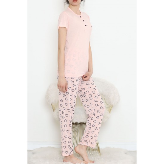 Düğmeli Pijama Takımı Somon - 704.1287.