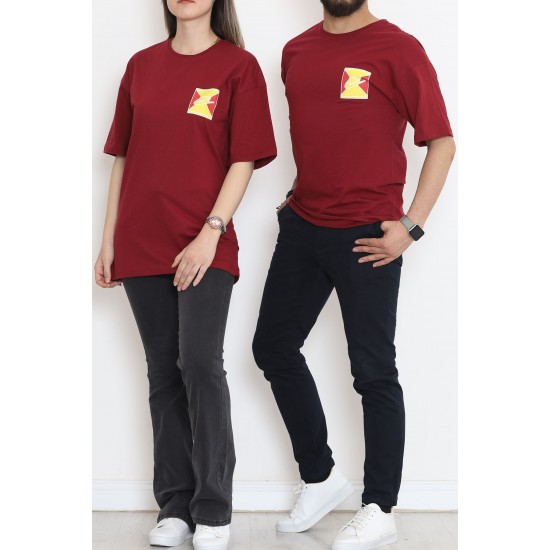 Baskılı Unisex Tişört Bordo - 20203.1778.