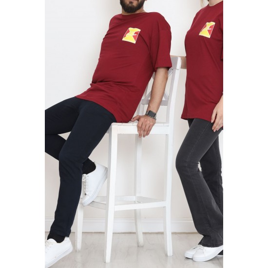 Baskılı Unisex Tişört Bordo - 20203.1778.