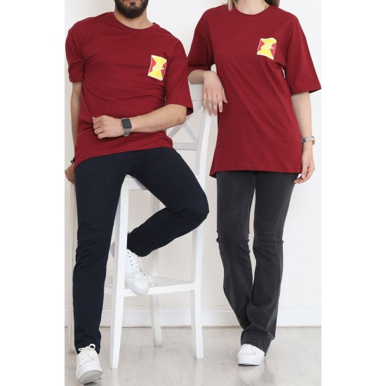 Baskılı Unisex Tişört Bordo - 20203.1778.