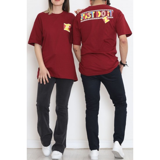 Baskılı Unisex Tişört Bordo - 20203.1778.