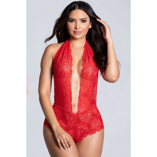 Özel Bölgesi Açık Fantezi Bodysuit Kırmızı - 3049.1364.