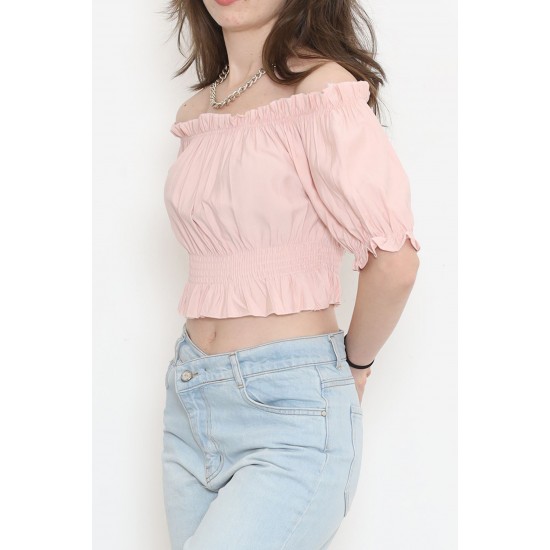 Bel Lastikli Crop Bluz Pudra - 18482.1153.