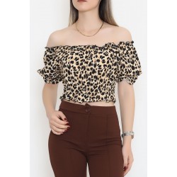 Bel Lastikli Crop Bluz Leopar - 18493.1153.