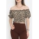 Bel Lastikli Crop Bluz Leopar - 18493.1153.