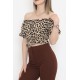 Bel Lastikli Crop Bluz Leopar - 18493.1153.