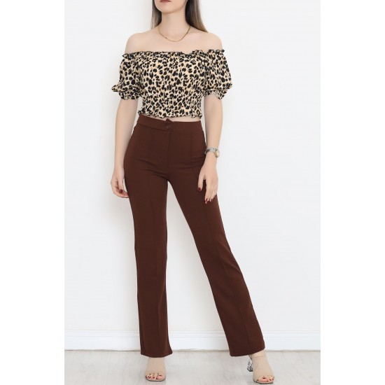 Bel Lastikli Crop Bluz Leopar - 18493.1153.