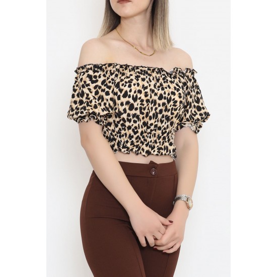 Bel Lastikli Crop Bluz Leopar - 18493.1153.