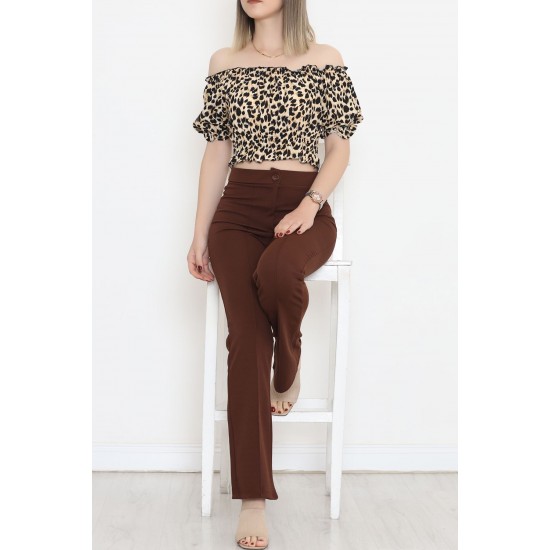 Bel Lastikli Crop Bluz Leopar - 18493.1153.