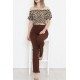 Bel Lastikli Crop Bluz Leopar - 18493.1153.