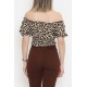 Bel Lastikli Crop Bluz Leopar - 18493.1153.