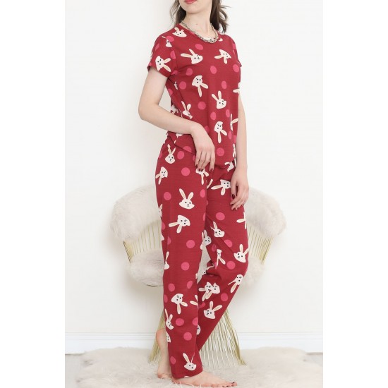 Desenli Pijama Takımı Bordo - 130.1287.