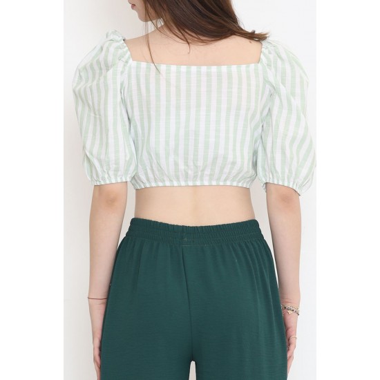 Çizgili Crop Bluz Yeşil - 18423.631.