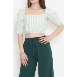 Çizgili Crop Bluz Yeşil - 18423.631.