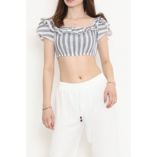 Çizgili Crop Bluz Lacibeyaz - 18426.631.