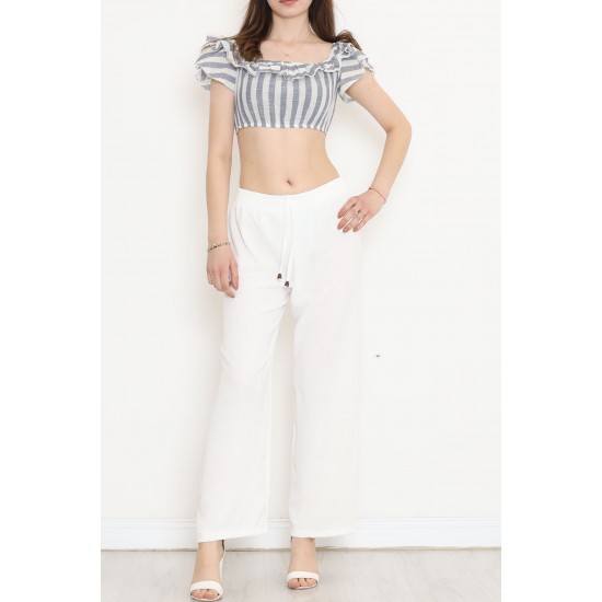 Çizgili Crop Bluz Lacibeyaz - 18426.631.