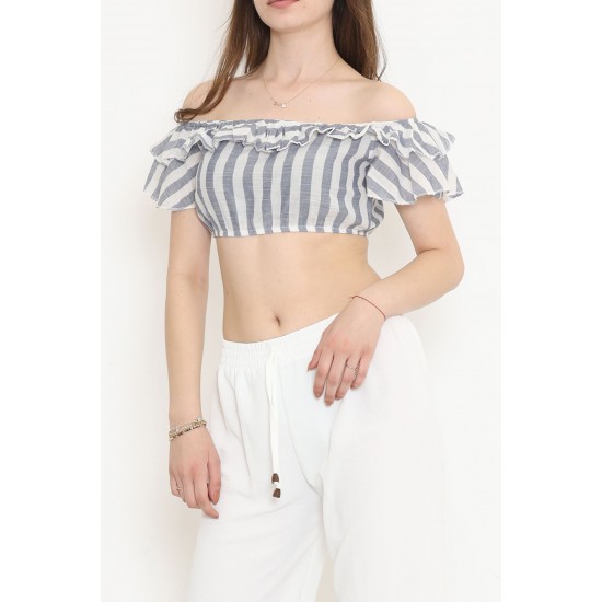 Çizgili Crop Bluz Lacibeyaz - 18426.631.