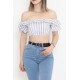 Çizgili Crop Bluz Beyazfüme - 18426.631.