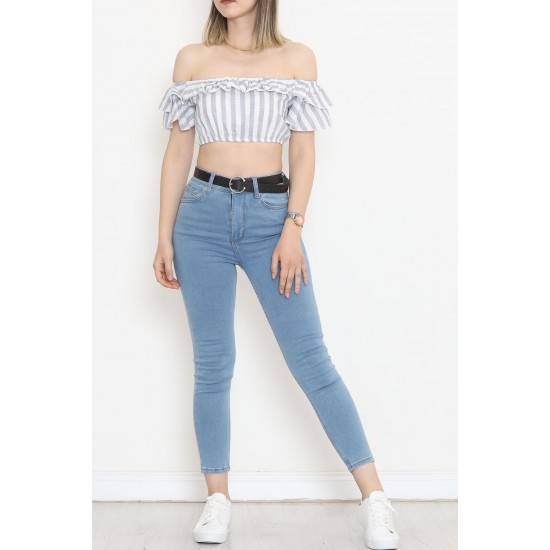 Çizgili Crop Bluz Beyazfüme - 18426.631.