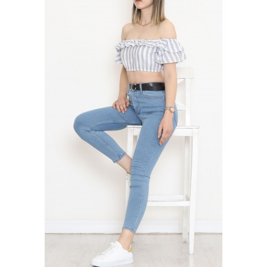 Çizgili Crop Bluz Beyazfüme - 18426.631.