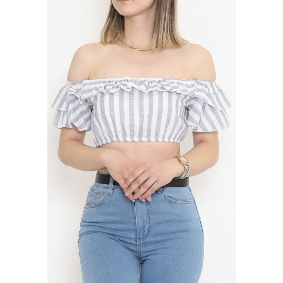 Çizgili Crop Bluz Beyazfüme - 18426.631.