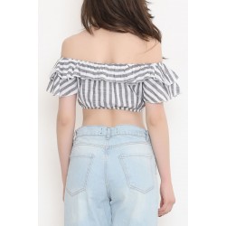 Çizgili Crop Bluz Fümebeyaz - 18426.631.