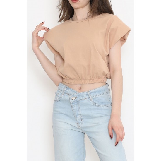 Beli Lastikli Crop Tişört Bej - 16552.1567.